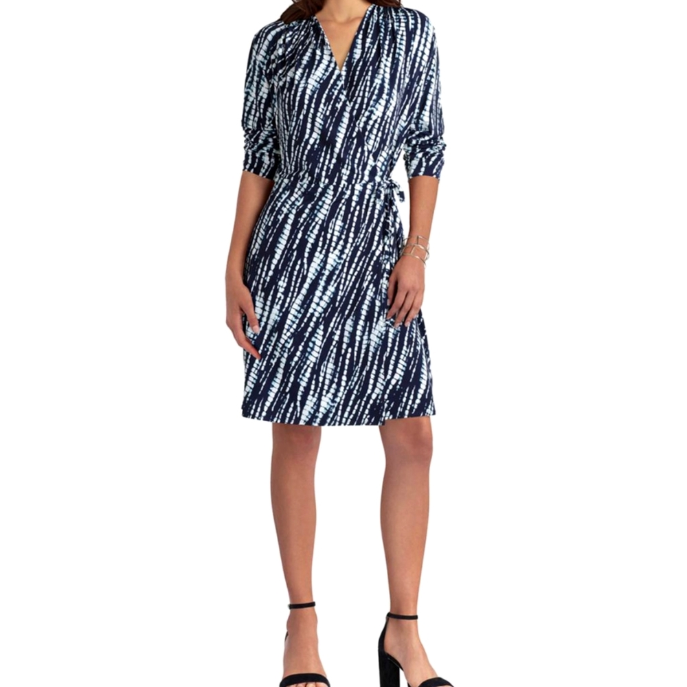 H Halston Large Women's Blue Abstract Animal Print Classic Wrap Dress